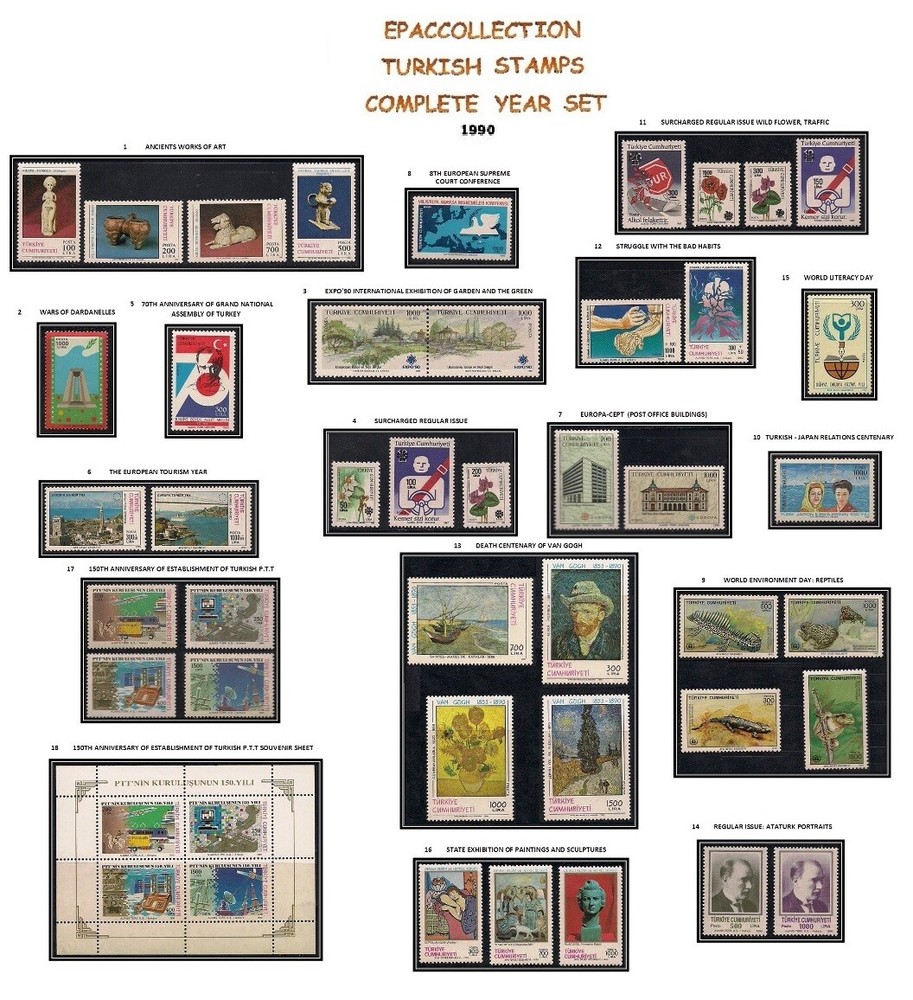 TURKEY 1990, COMPLETE YEAR SET, TURKISH STAMPS, MNH