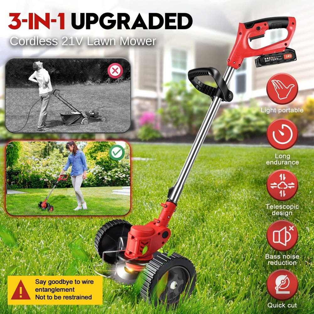 Electric Cordless Grass String Trimmer Lawn Edger Weed Wacker Cutter w/ Battery