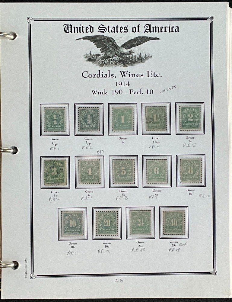 U.S. Distilled Spirits & Excise Tax Stamps Album 239 Color Pages 1914-1970 ZAYIX