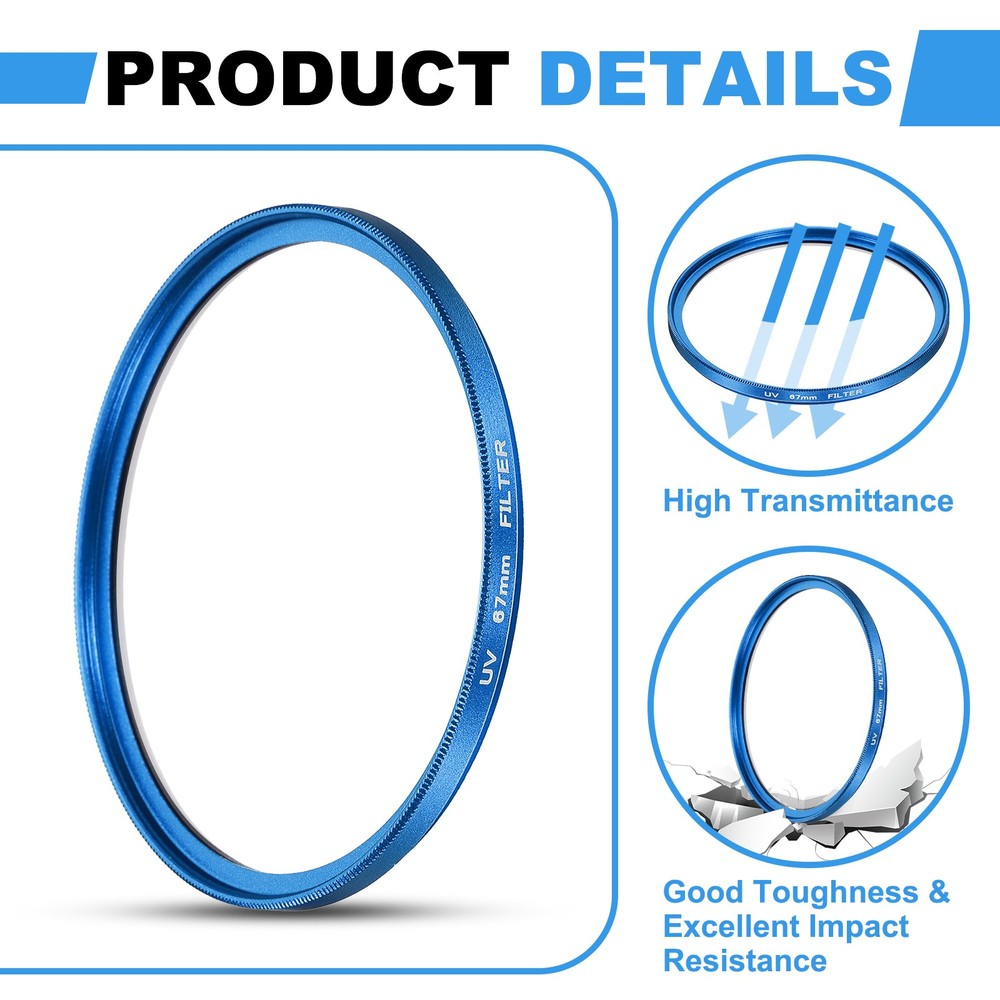 2Pcs 67mm Ultra Slim Lens Filter Multi Coating Camera Len Filter, Blue