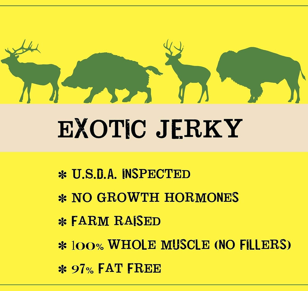 Exotic Jerky Variety Pack | 4pc Wild Game Snacks Sampler with Venison, Elk, Buff