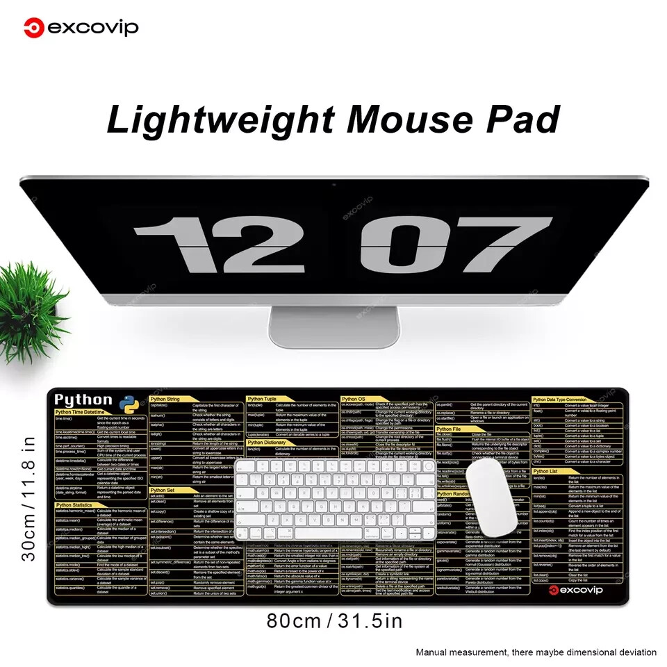 EXCO Python Programming Mouse Pad, Large Shortcuts, Keyboard-