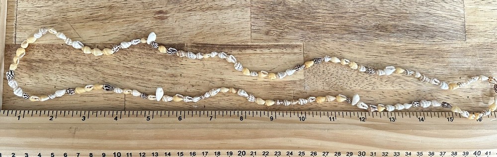 Vintage Long Natural Small Shells Necklace 34” Continuous Strand