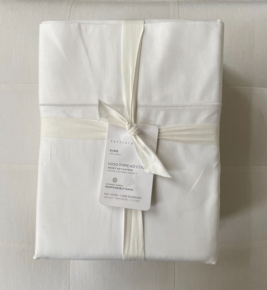 Pottery Barn 1000 THREAD COUNT King Sheet Set White Luxurious NWT