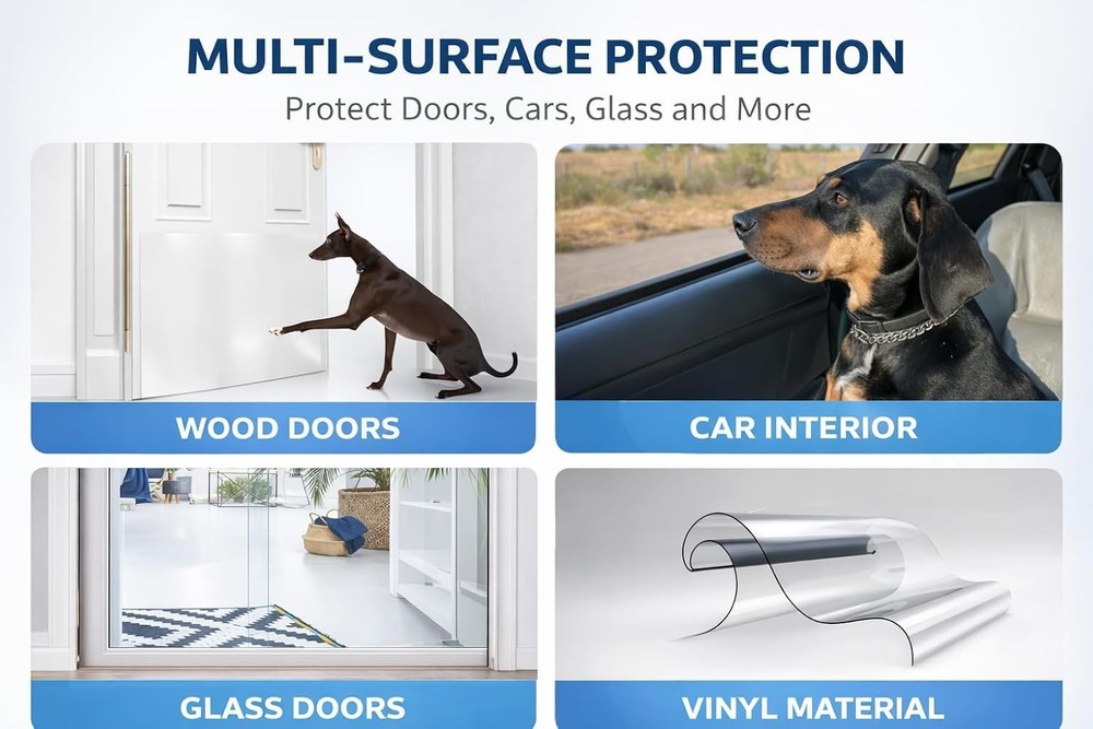 Transparent Vinyl Door Scratch Guard - 236" Long, Easy Installation, 6 Pack