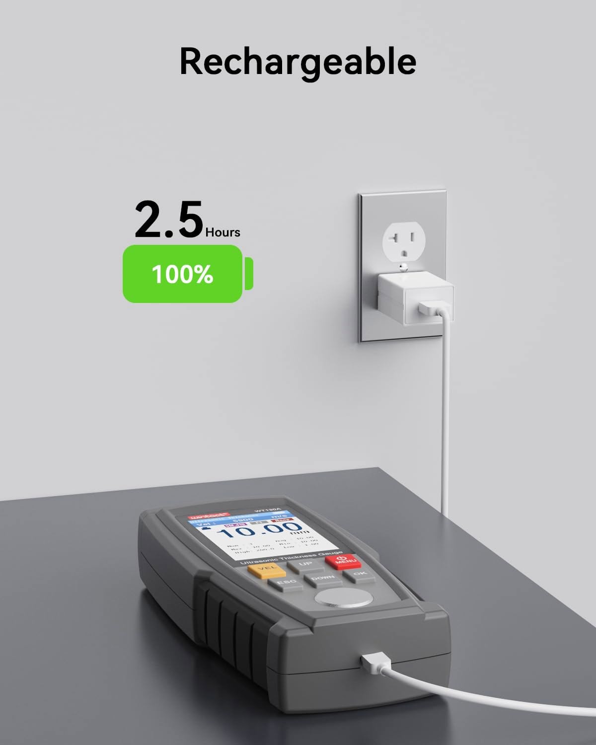 Digital Ultrasonic Thickness Gauge Tester 0.039 to 11.81 in For Metal Cast Iron