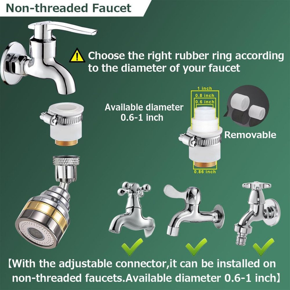 Swivel Faucet Aerator, Dual-Function Rotating Kitchen Sink Nozzle, 360 Angle