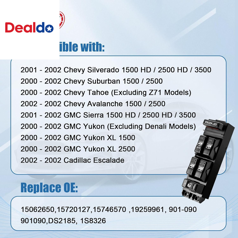 Master Power Window Switch Driver Side Compatible for 2000-2002 Chevy Silverado