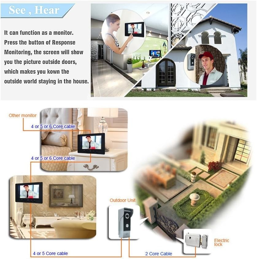 Elegant 7-Inch Wired Video Intercom System with Night Vision & Dual-Way Intercom