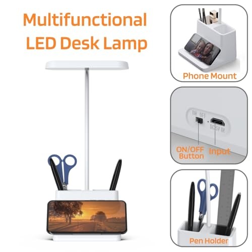 Rechargeable Small Desk Lamp for Home Office Bedroom, Study Table Light White