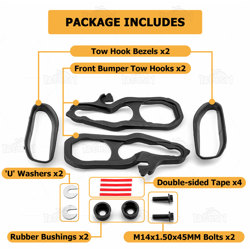 Front LH & RH For 2019-2024 Ram 1500 DT Black Tow Hooks W/ Hardware Heavy Duty