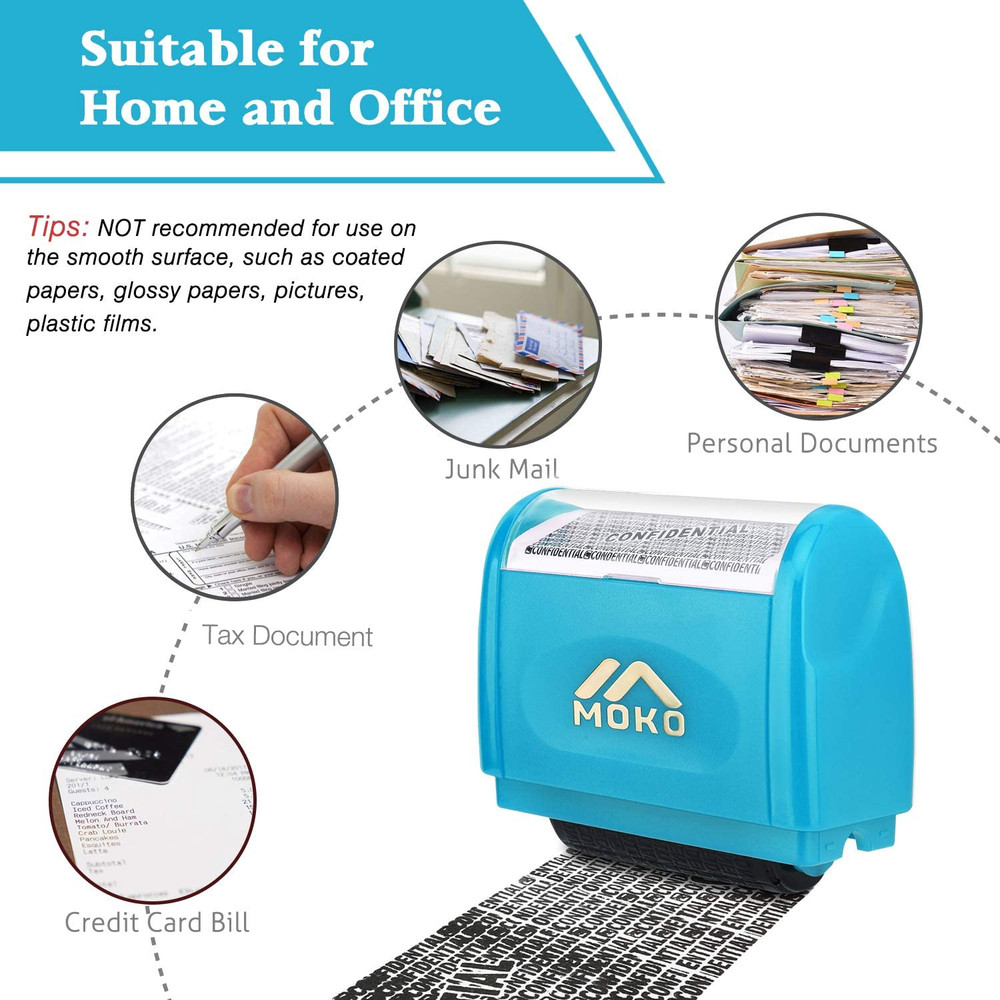 Identity Theft Protection Stamp Roller, Refillable Self Inking Wide Roller Secur