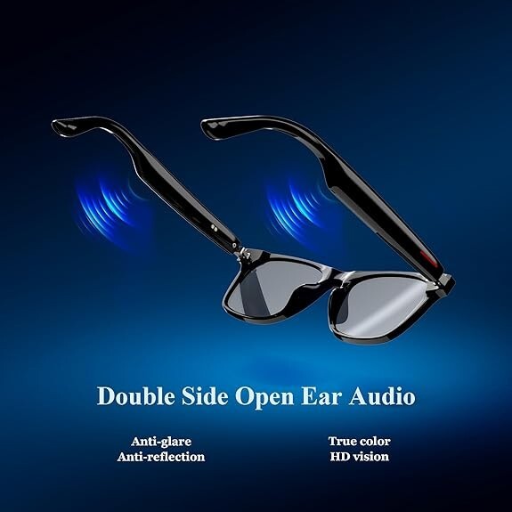 Smart Sunglass with Bluetooth Open Ear Speaker Voice Assistant Blue Light Filter