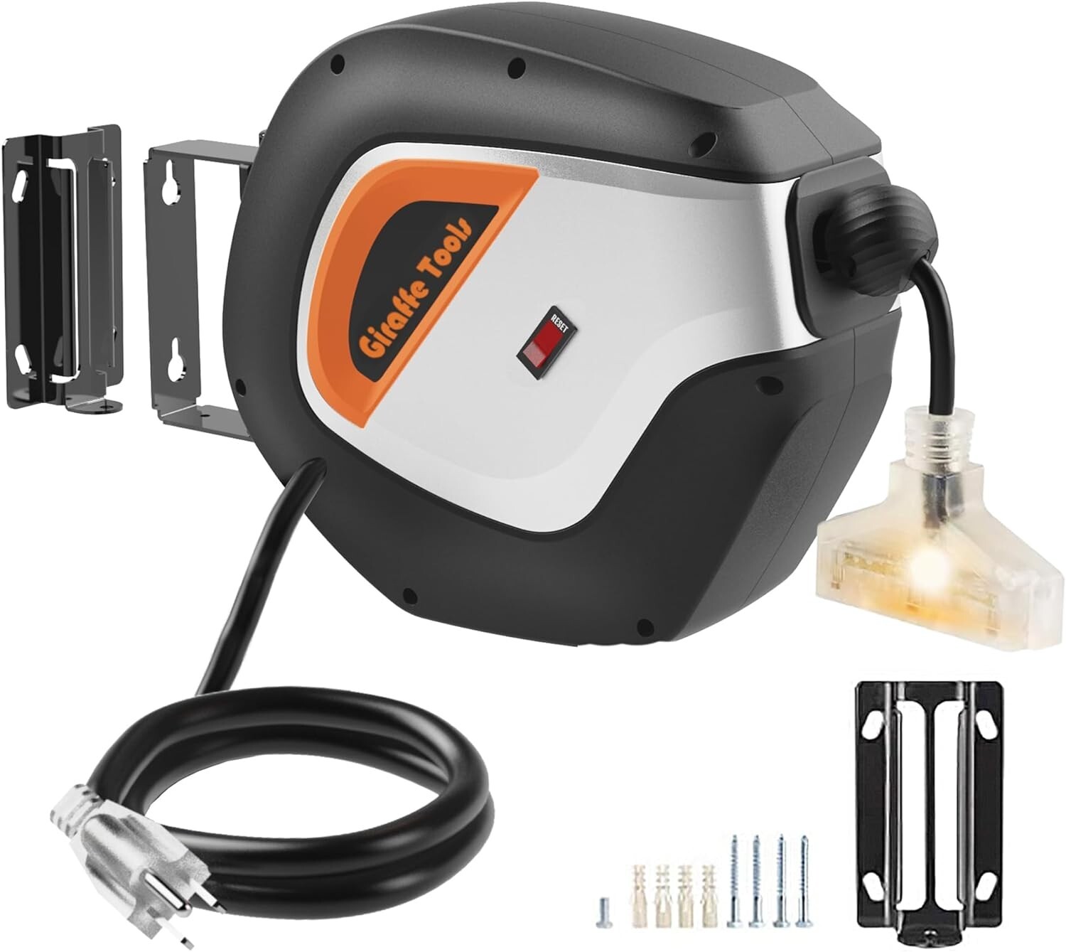 Giraffe Tools DE14 Retractable Extension Cord Reel Power Cord Reel 50FT 14/3AWG