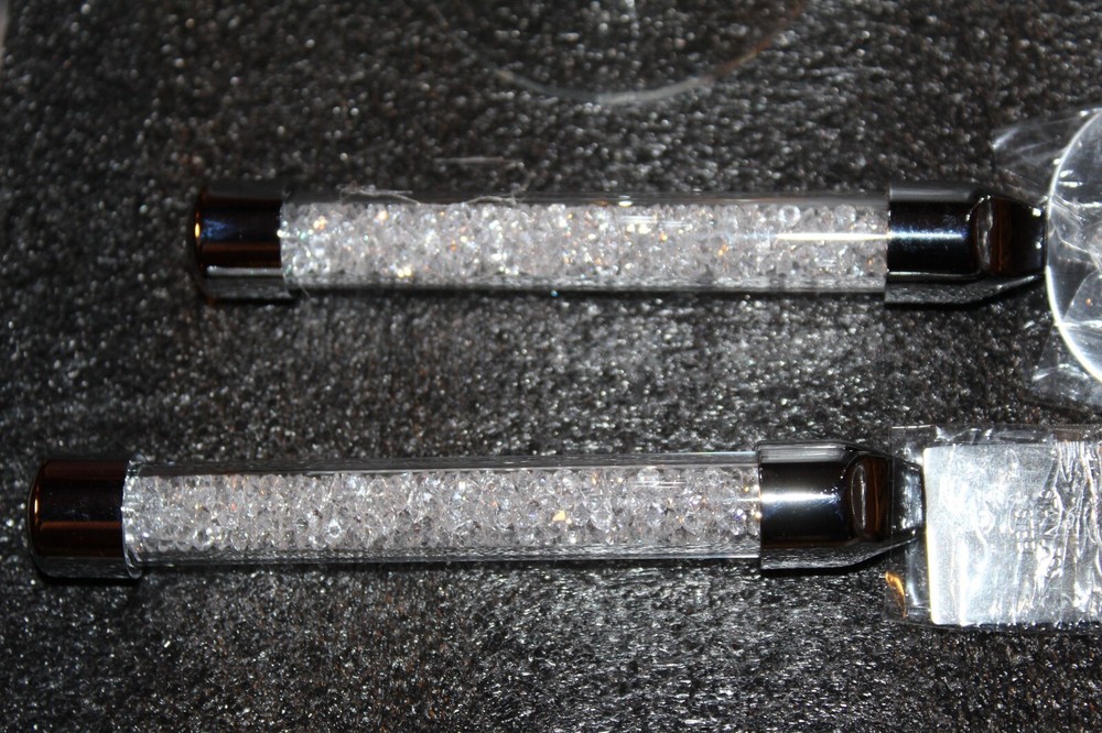 4 pc Wedding Toasting Flutes Cake Server Set Glittering Bead Handles NIB