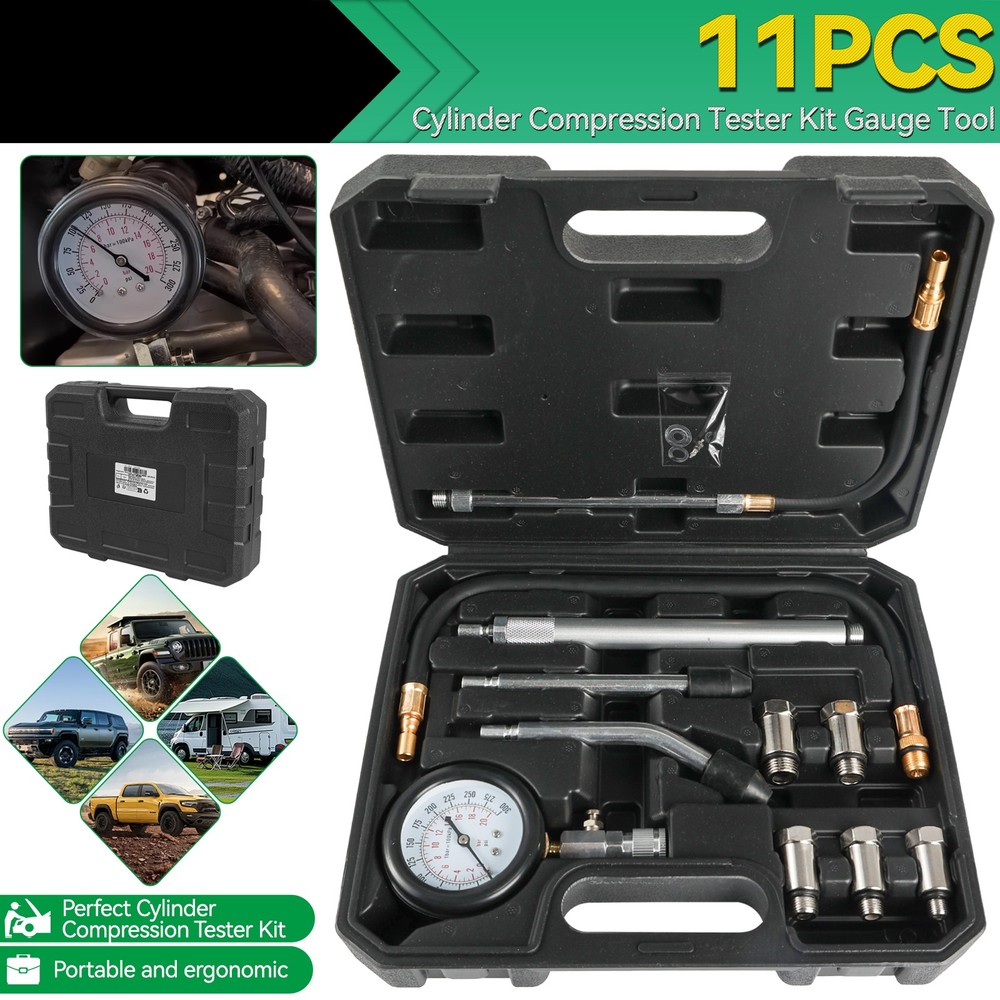 11Pc Cylinder Compression Gauge Tester Kit Gas Engine Diagnostic Testing Tool US