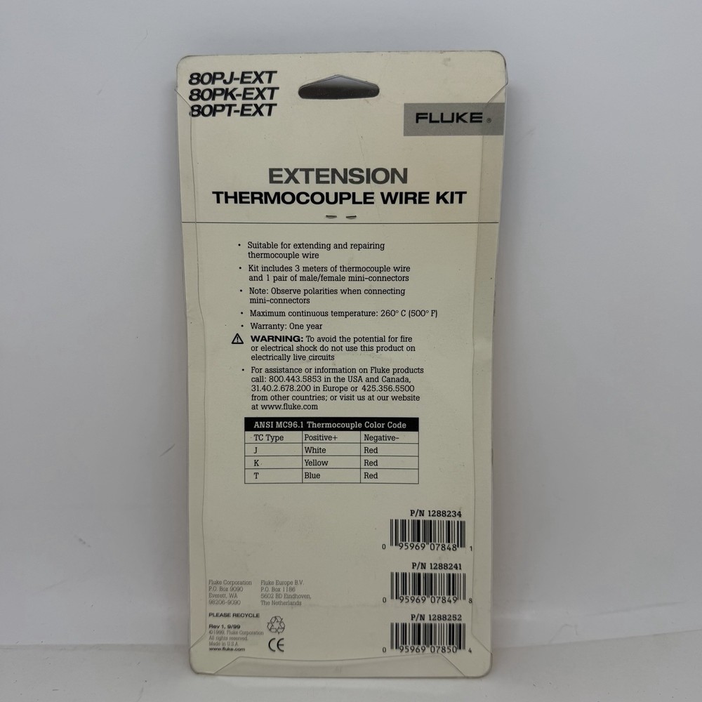 Fluke 80PK-EXT Type K Extension Thermocouple Wire Kit READ Missing Piece