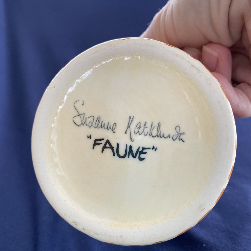 Small Hand Painted Pitcher Signed “Faune Suzanne Katklunja