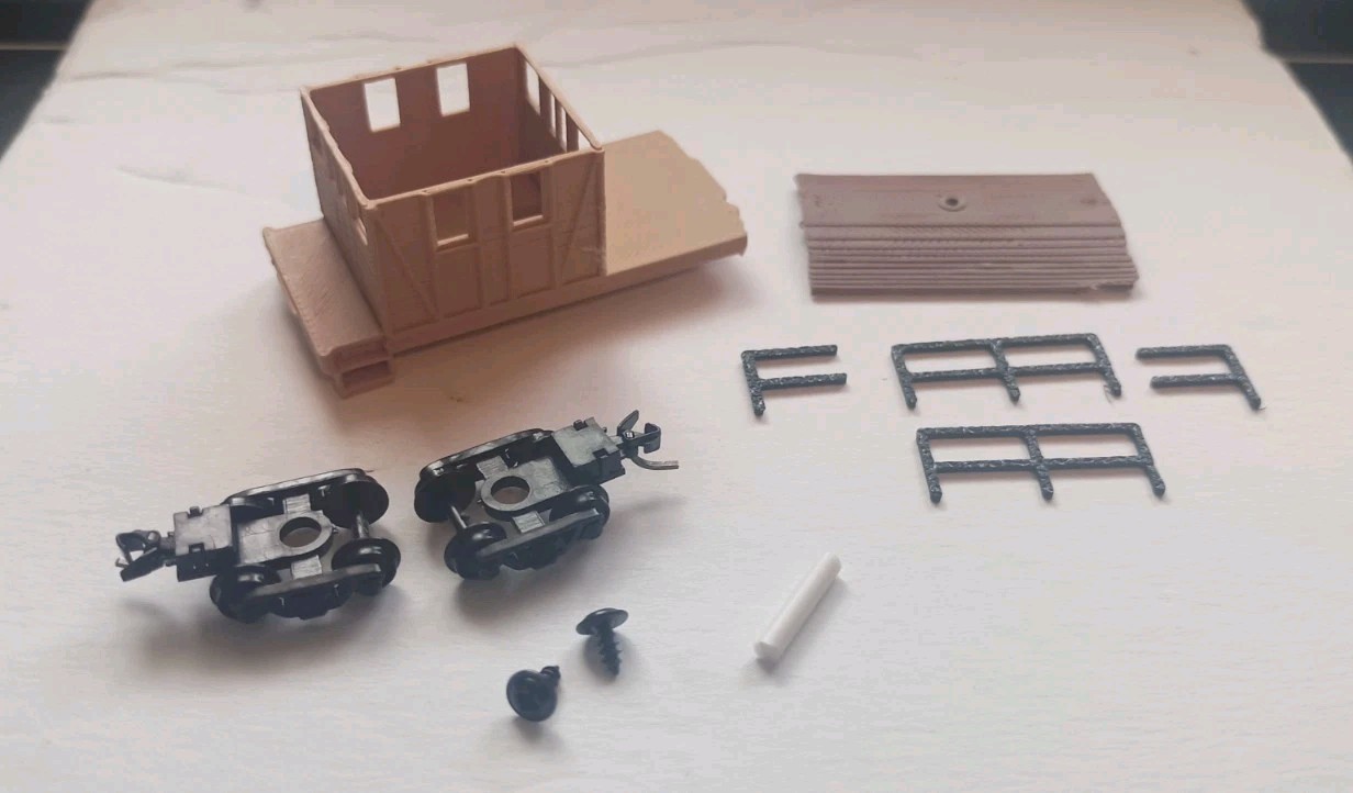 HOn30 Scale 3D PLA 15 ft Work Caboose With Couplers And Truck Sets
