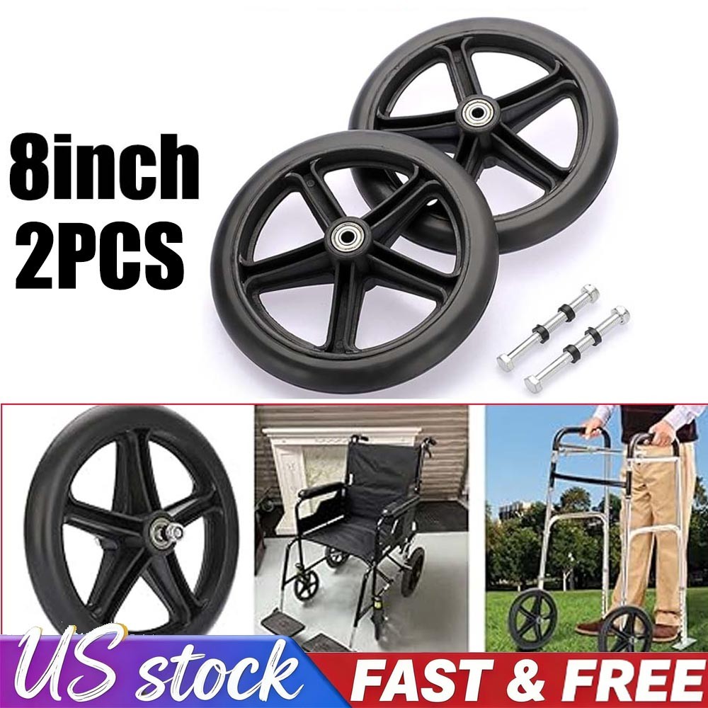 2Pcs 8 Inch Walker Wheels Replacement Solid Anti Slip Rollator Wheel Set Black