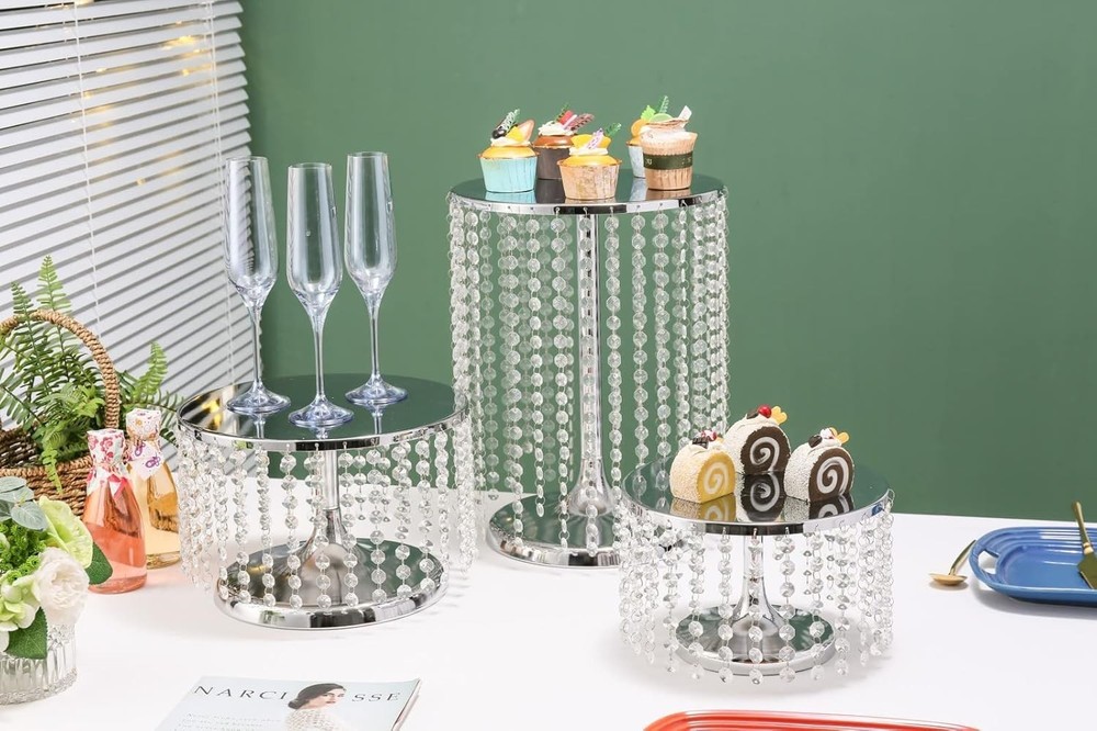 Elegant Silver Crystal Cake Stand 10"
