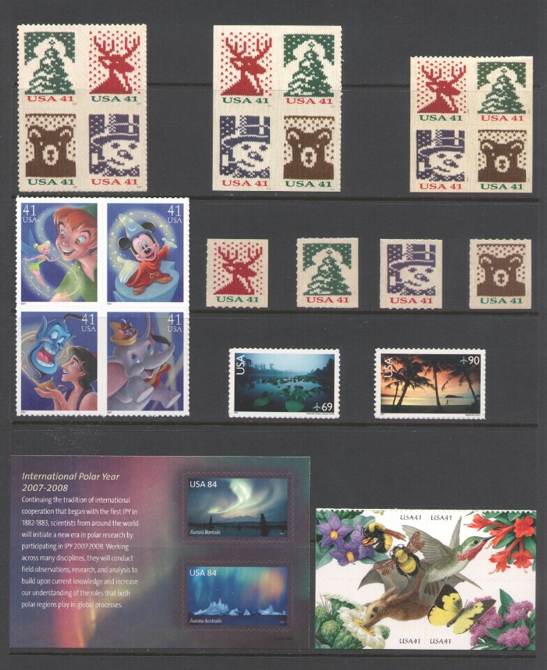 2007 U.S. COMMEMORATIVE YEAR *103 STAMPS* SET WITH 4 SHEETS & AIRMAILS MINT-NH