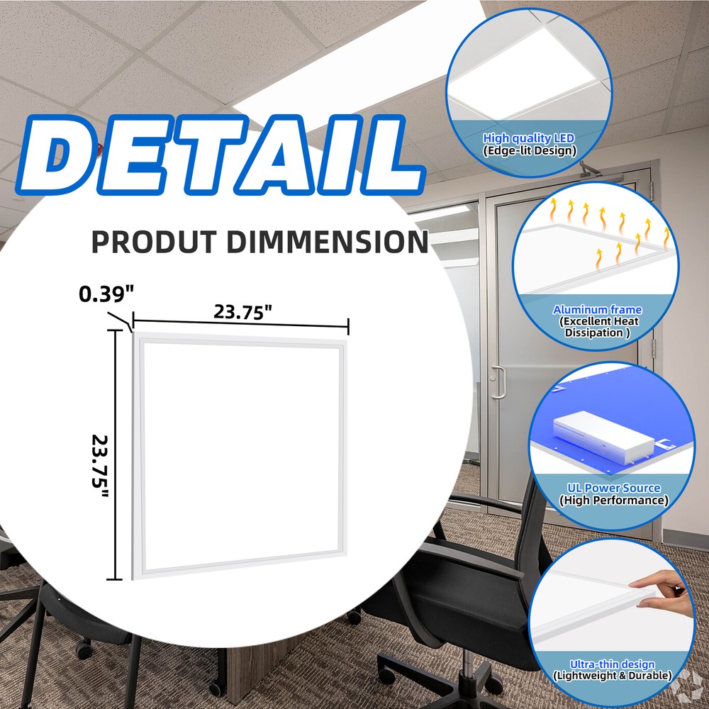 4 Pack 45W 2x2 Ft LED Flat Panel Light, Ultra Slim Recessed Drop Ceiling Lights