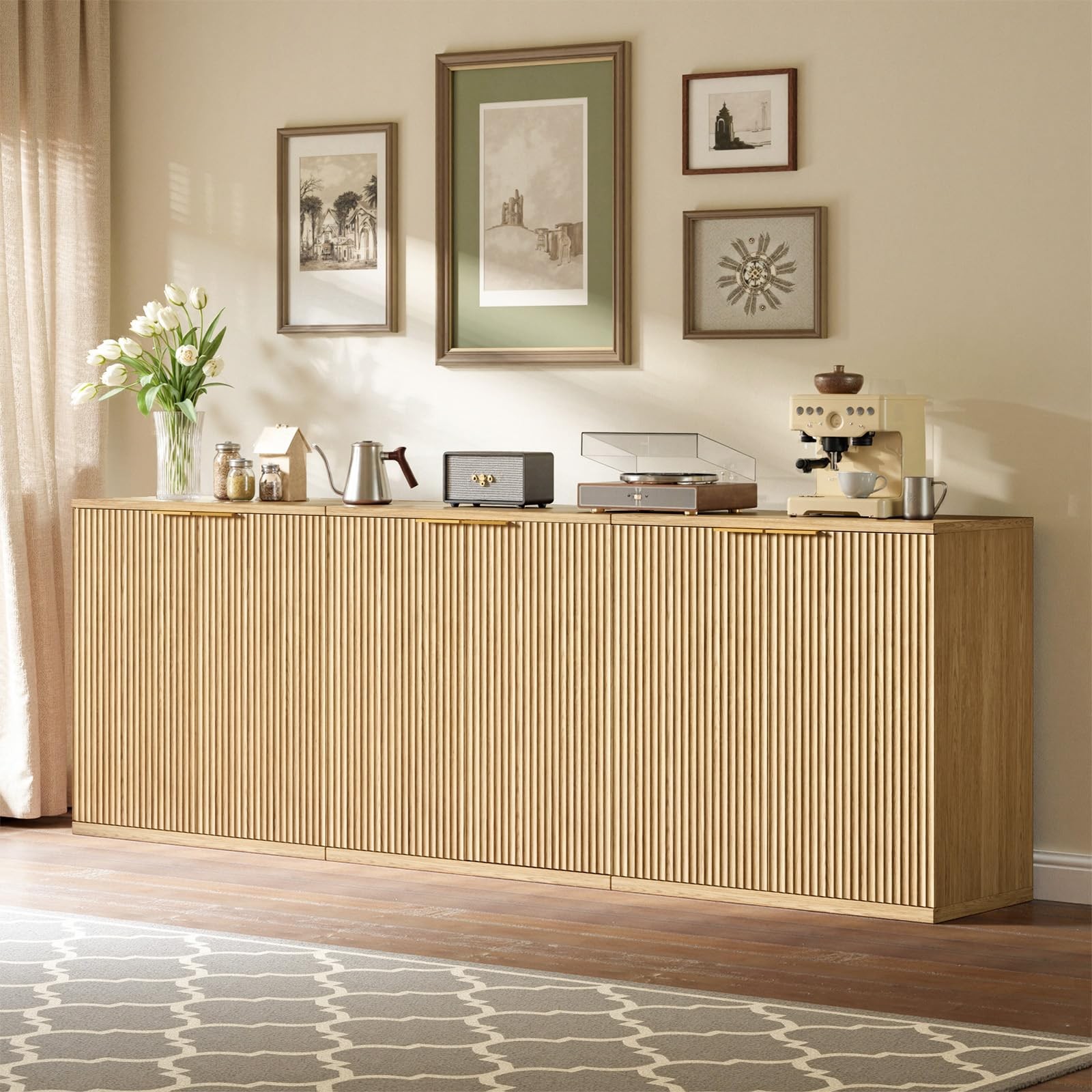 31.5" Oak Buffet Cabinet with Storage Small Sideboard Cabinet