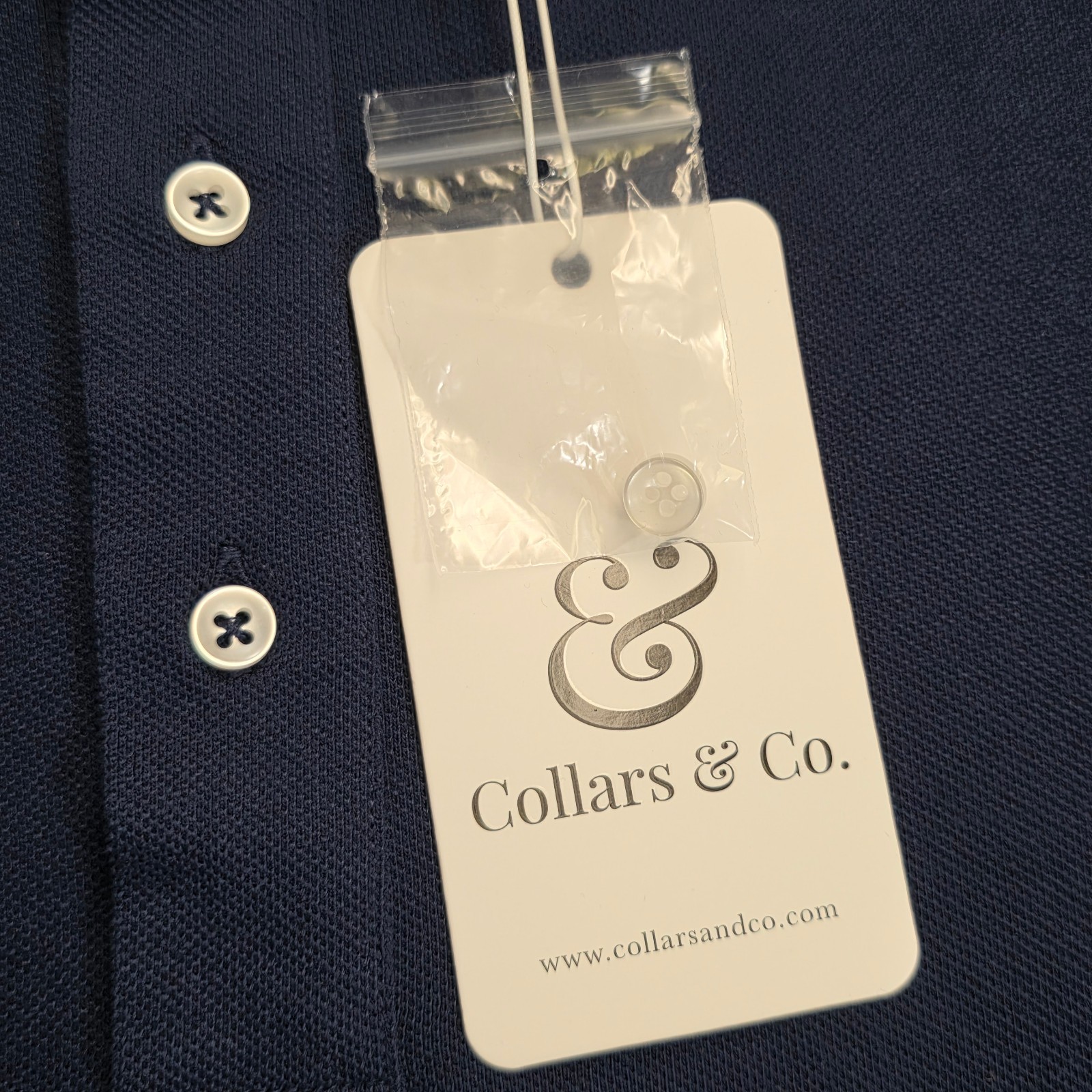 Collars and Co Mens Portofino Luxury Pique Cotton Short Sleeve Polo Size L Navy