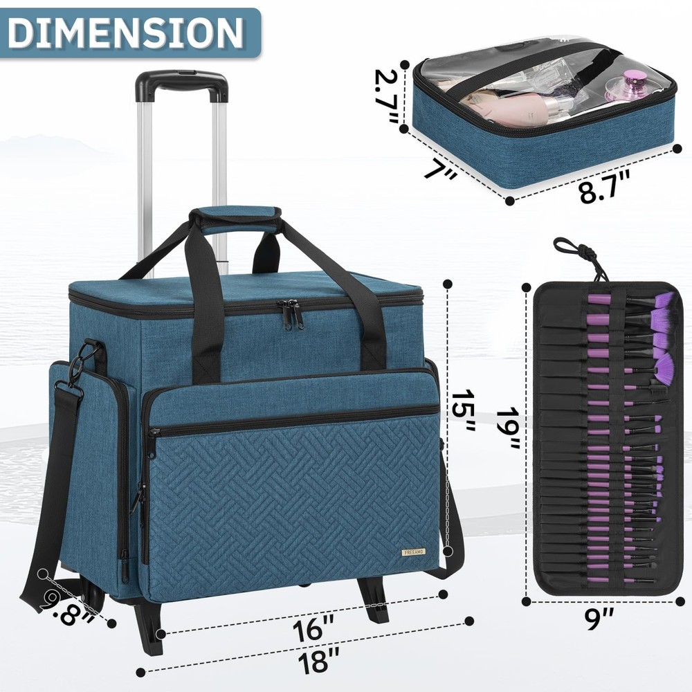 Extra Large Rolling Makeup Case with 4 Removable Pouches，Professional Make up...