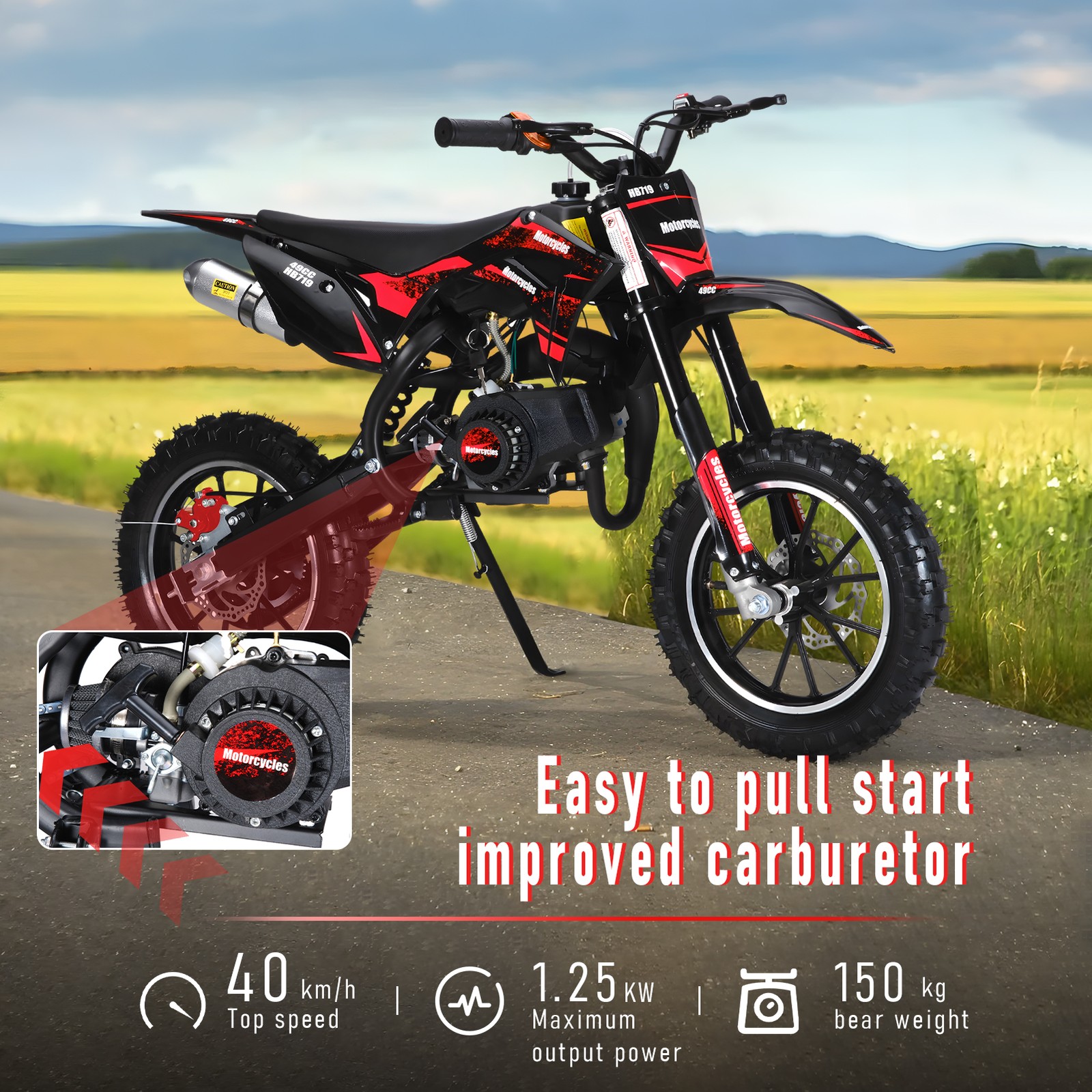 49CC Two-Stroke Kids' Off-Road Motorcycle / Gas-Powered Dirt Bike Racer