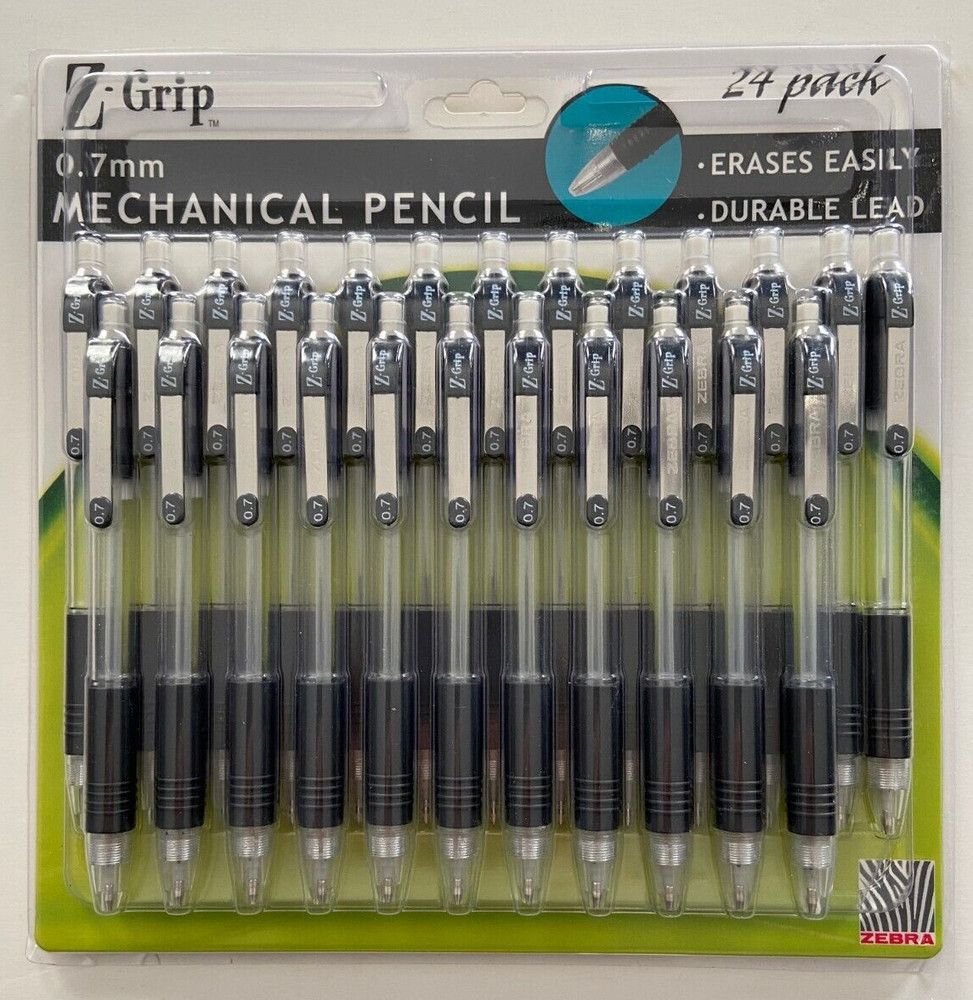 Zebra Z-Grip Mechanical Lead Pencils .7mm Automatic Drafting Eraser 24 Pack