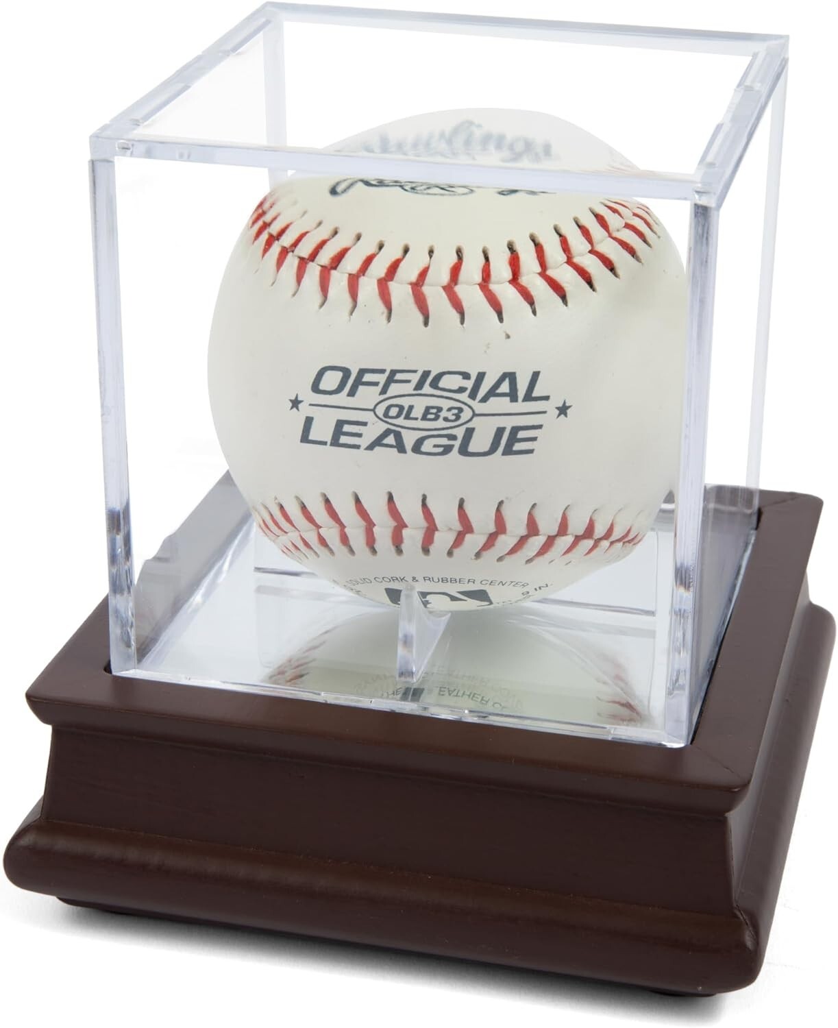 Baseball Holder Display Case Cube, Cherry Finish Wood Stand UV Protection Cube