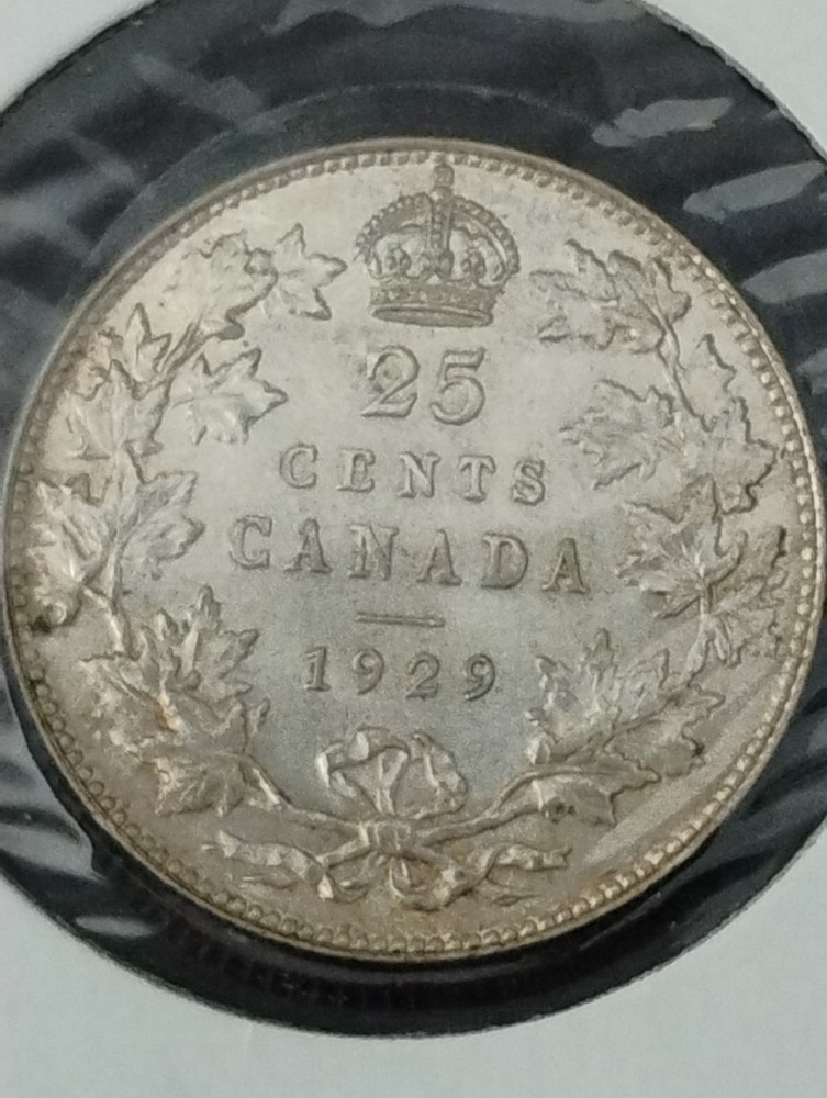 1929 Canadian 25 cent MS 62