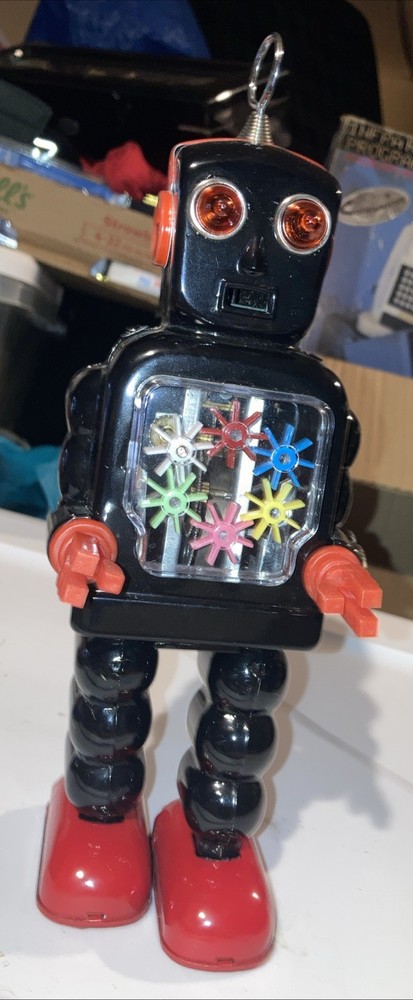 HIGH WHEEL ROBOT BLACK VERSION MECHANICAL WIND UP TIN ROBOT MINT