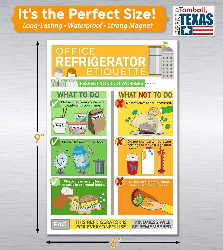 Office Refrigerator Etiquette Magnet 6x9 – Workplace Kitchen Cheat Sheet