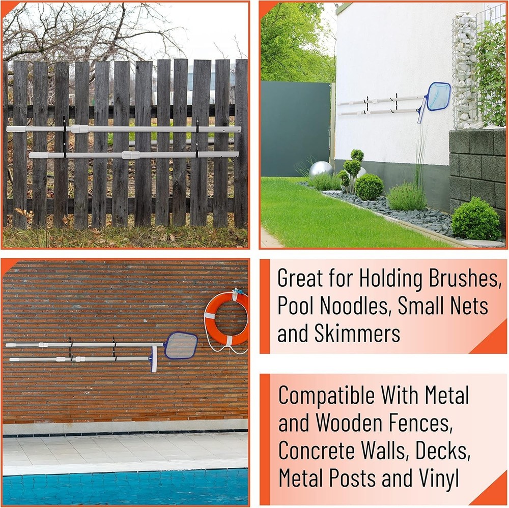 Secure Pool Pole Hangers - 2 Pack Heavy-Duty Wall Mount Hooks for Max Support