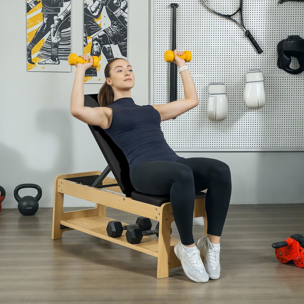 Adjustable Weight Bench with Rack for Weight Lifting, Black