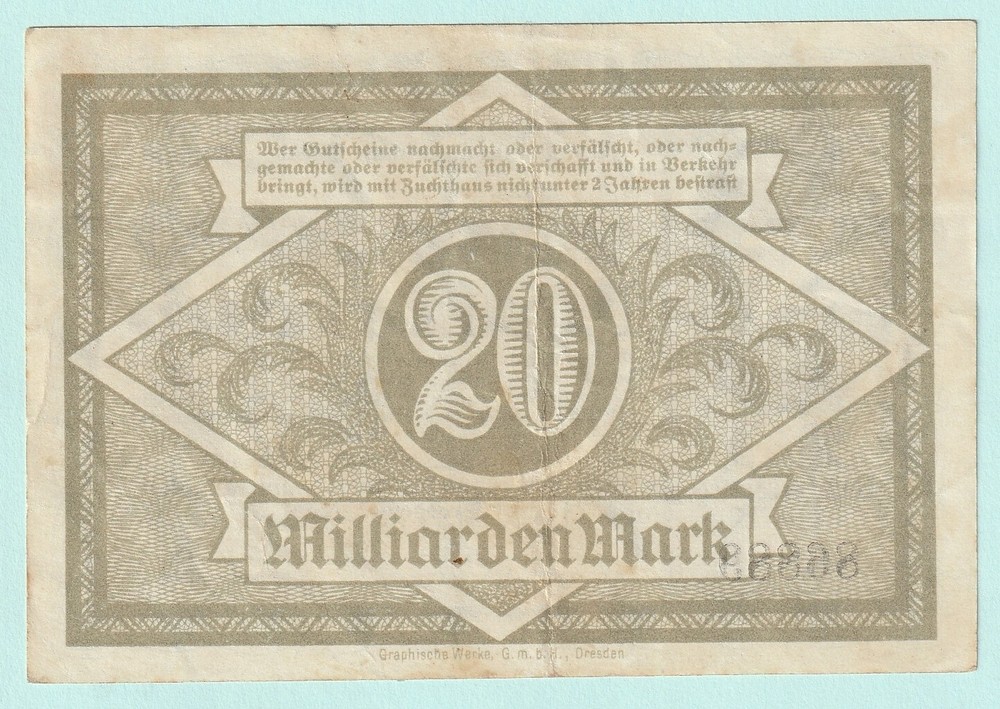 GERMANY BANKNOTE 20 BILLION MARK DRESDEN 1923
