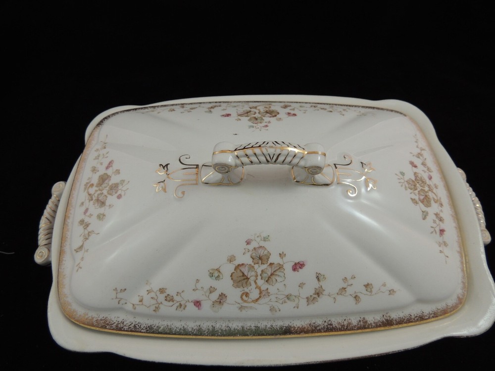 Adamantine China Wheeling Pottery Co Floral Pattern Covered Serving Dish Footed