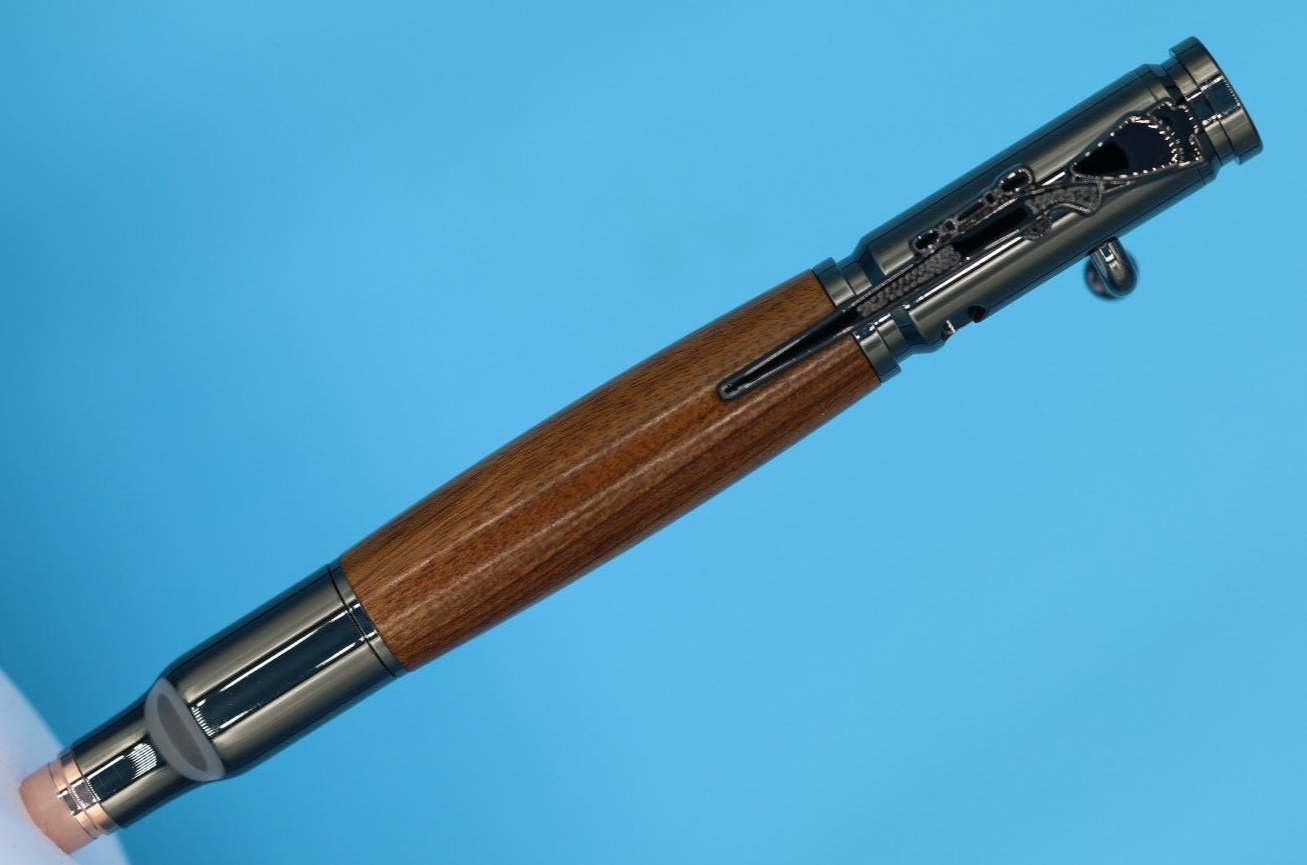 Bolt Action Pen in Popular Gun Metal Finish with Rosewood Barrel 30 Caliber Tip