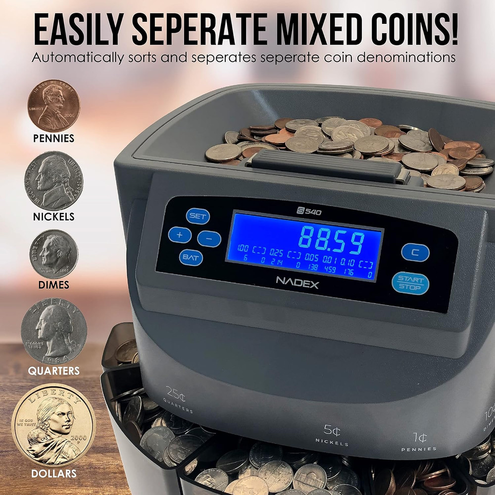 Coin Counter Wrapper Sorter Tubes Digital Electronic Auto Money Counting Machine