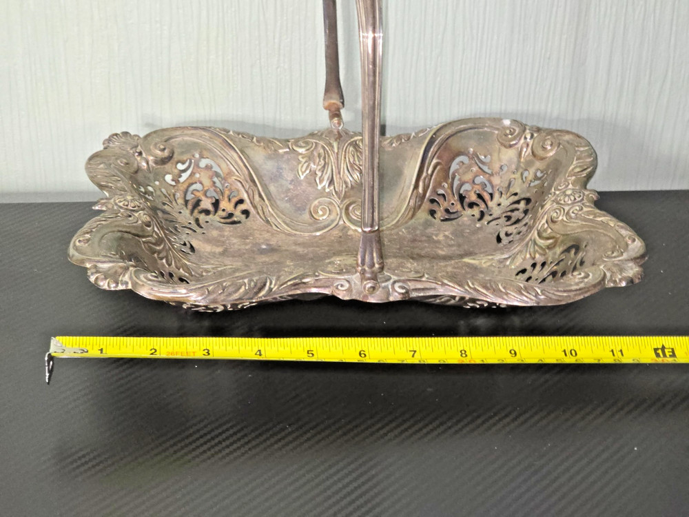 Silver Plate Fruit Cake Basket Swing Handle Dish Bowl Pierced - victorian