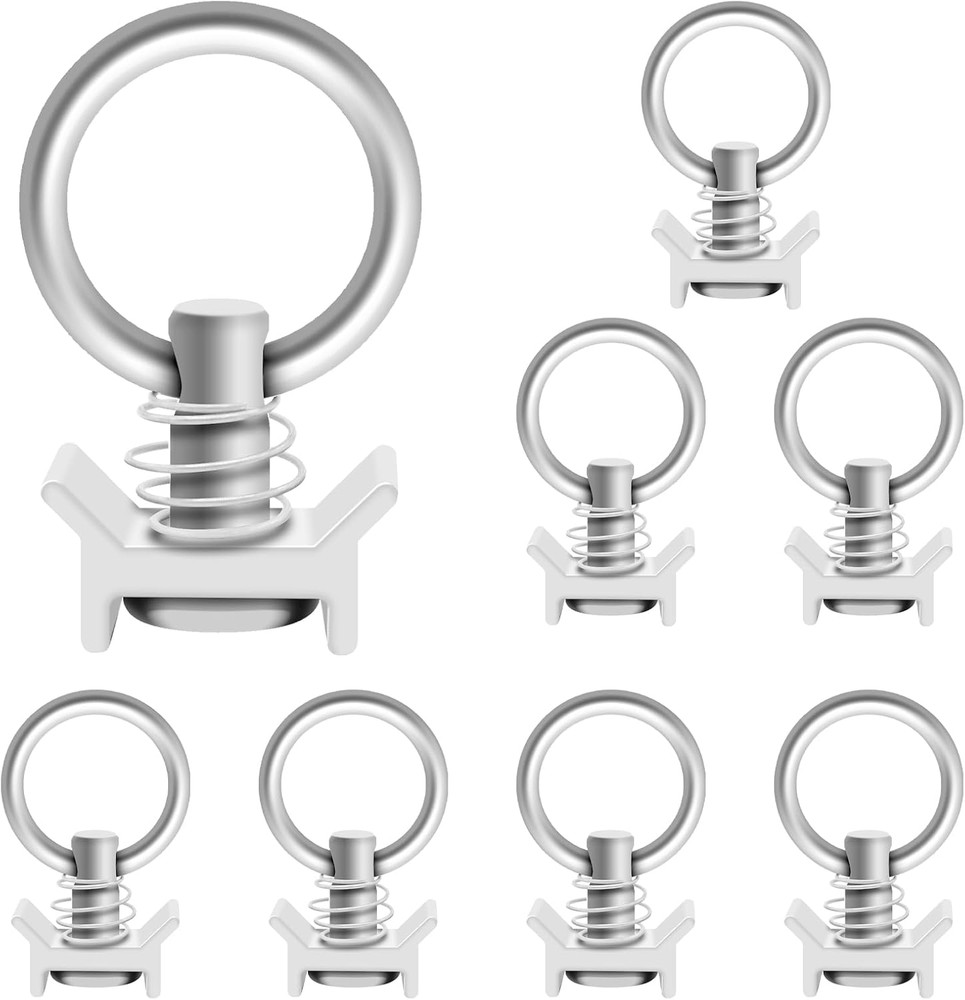 8Pack L Track Single Stud Fitting with Round O-Ring Silver, L Track Tie Down, L-