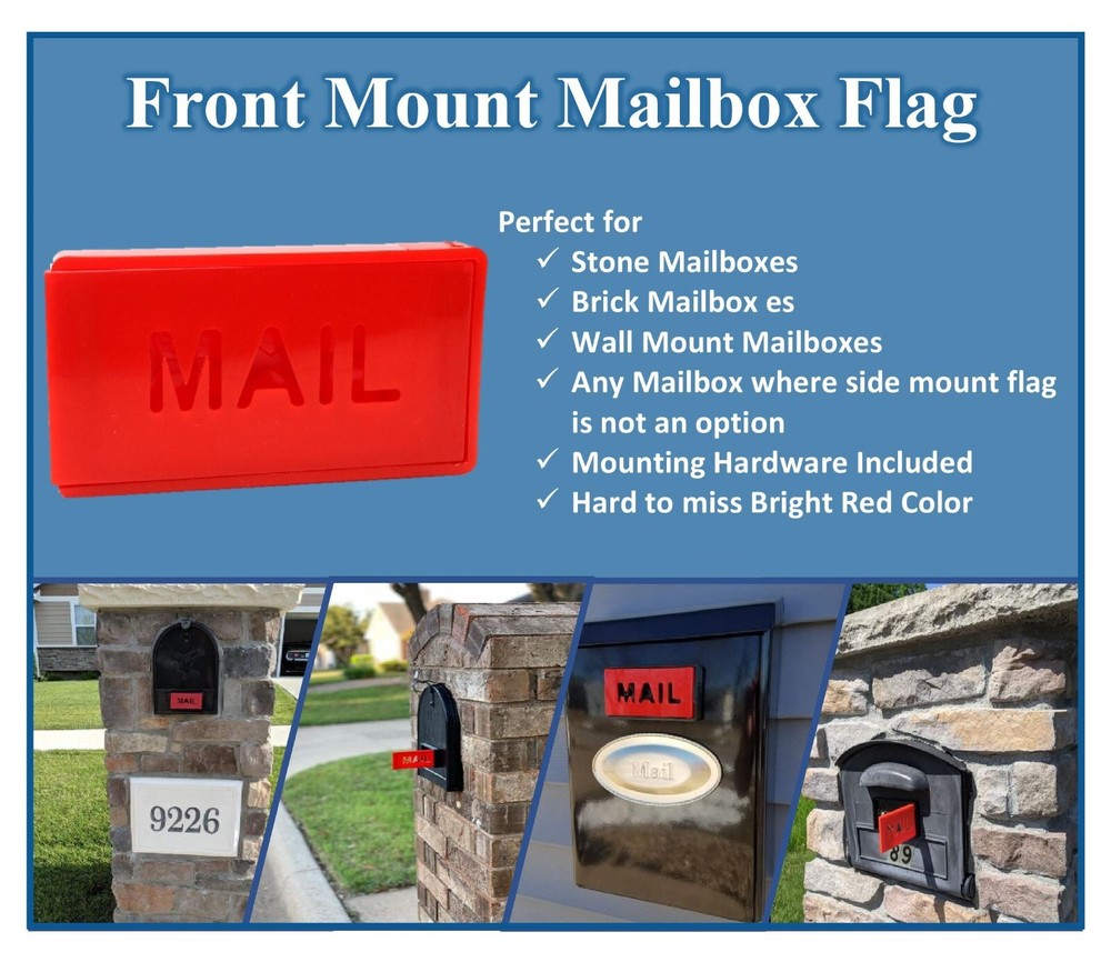 Plastic Front Mount Red Mailbox Flag for Brick, Stone Mailboxes Mail Alert Flag