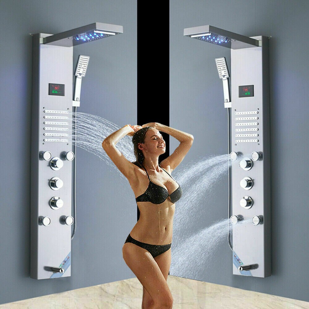 ELLO&ALLO Shower Panel Tower LED Rainfall Waterfall Massage System with Body Jet