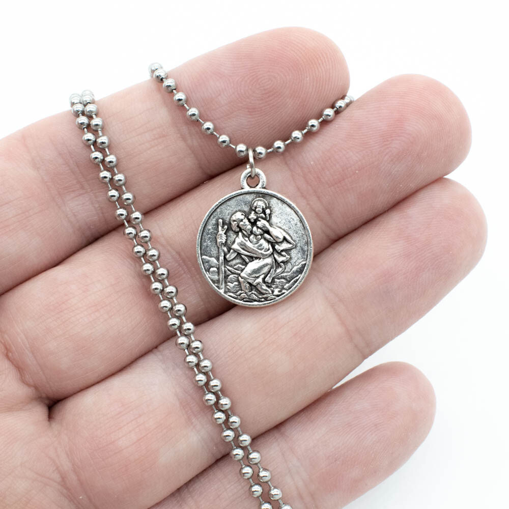 Double Sided St Michael & St Christopher Devotional Saint Medal Pendant Necklace
