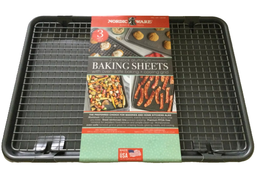 Nordic Ware 3-Piece Nonstick Baking Set – Includes 2 Half Sheet Pans and 1 Crisp