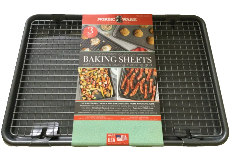 Nordic Ware 3-Piece Nonstick Baking Set – Includes 2 Half Sheet Pans and 1 Crisp