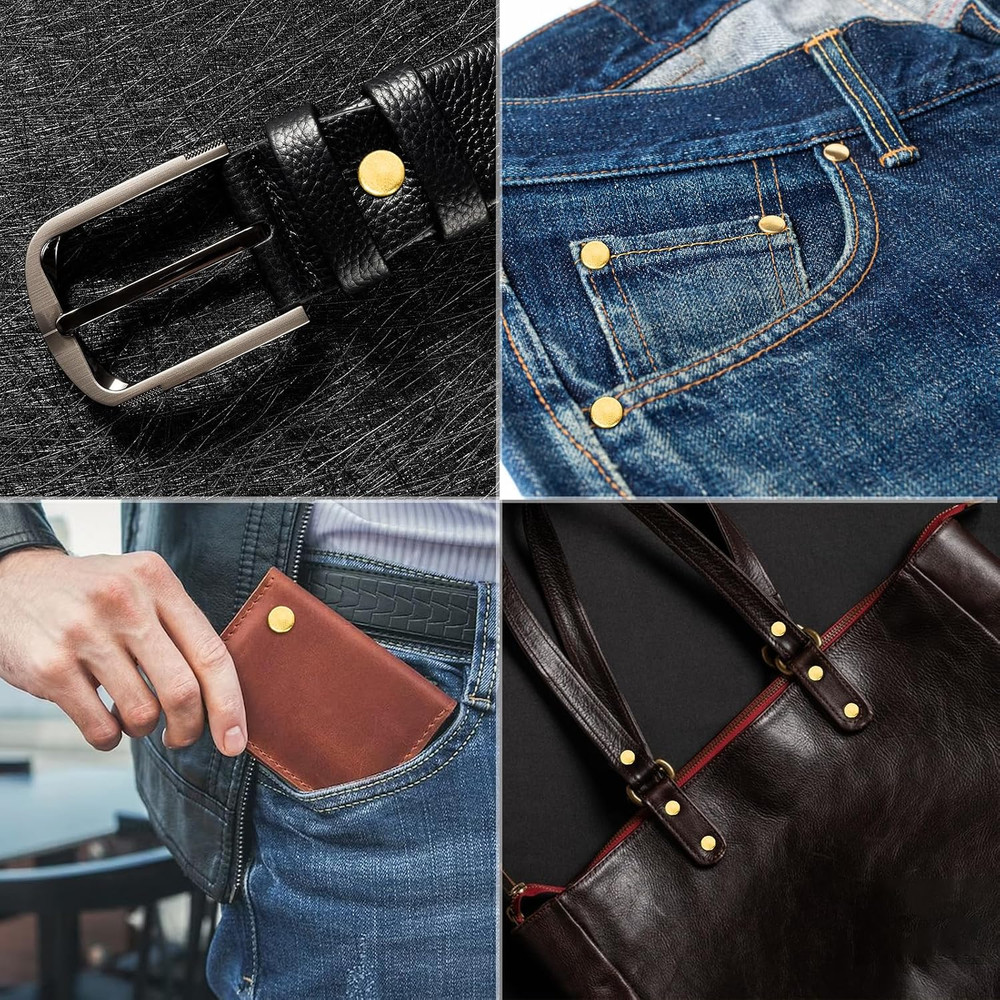 154 Pcs Brass Rivets - Smooth & Pattern-Free, Pure Copper Rivets & Burrs for Lea